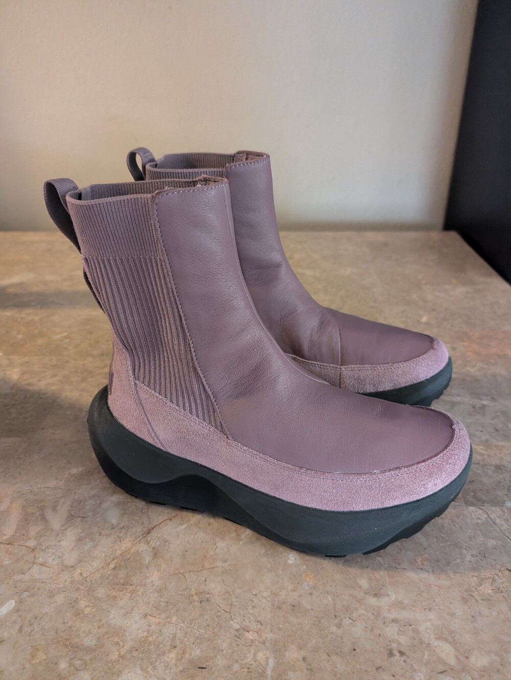 The North Face Halseigh Knit Platform Leather Suede Boots Purple Women Size 10